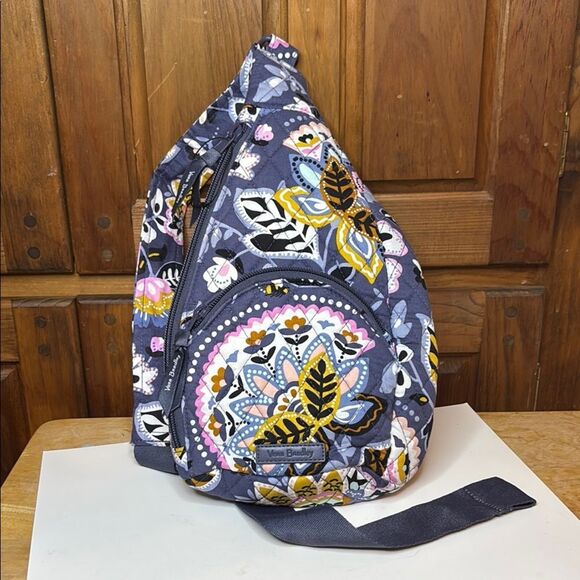 Vera Bradley Gray and Yellow sling crossbody bag with colorful Design - Picture 1 of 5